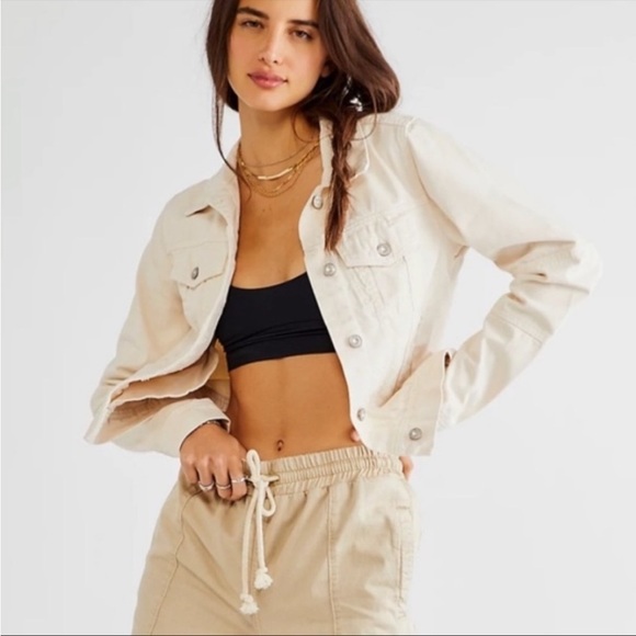 Free People Jackets & Blazers - Free People Kiel Wash Off White Denim Jacket Pockets Front Zip Sz S